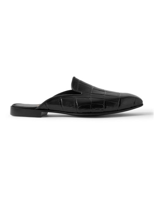 George Cleverley Black Croc-effect Leather Backless Loafers for men