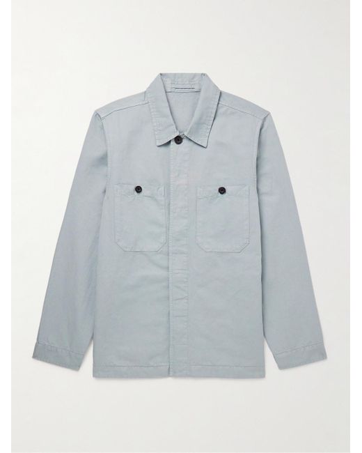 Mr P. Blue Garment-dyed Cotton And Linen-blend Twill Overshirt for men