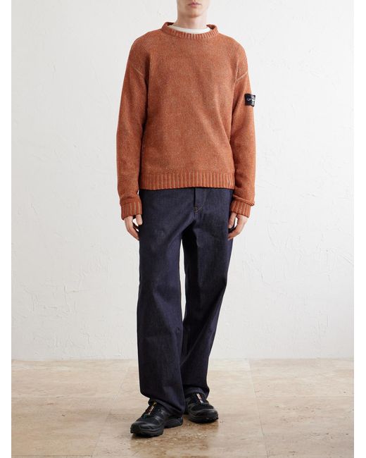 Stone Island Orange Cotton-Chenille Mock-Neck Sweater for men
