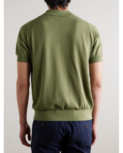 John Smedley Green Calun Pointelle-Knit Sea Island Cotton Polo Shirt for men