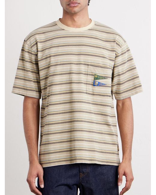 Kapital Natural Logo-appliquéd Striped Cotton-jersey T-shirt for men
