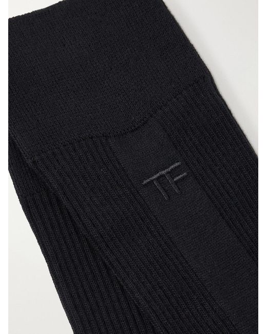 Tom Ford Black Logo-Embroidered Ribbed Cotton Socks for men