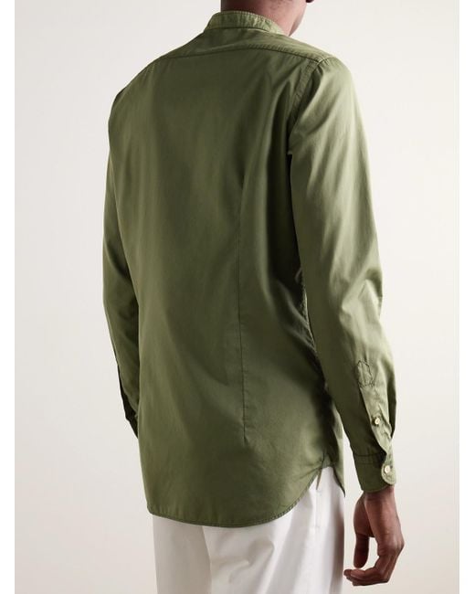 Boglioli Green Slim-fit Grandad-collar Cotton-poplin Shirt for men