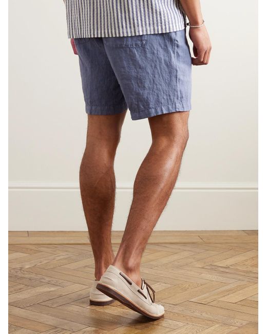 Altea Blue Samuel Straight-leg Linen Drawstring Shorts for men