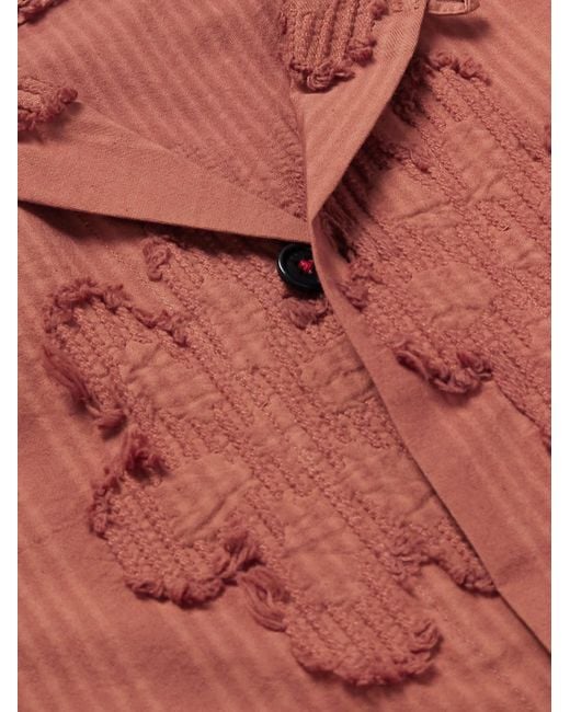 Camicia in cotone ricamato a righe con colletto convertibile di Kardo in Red da Uomo
