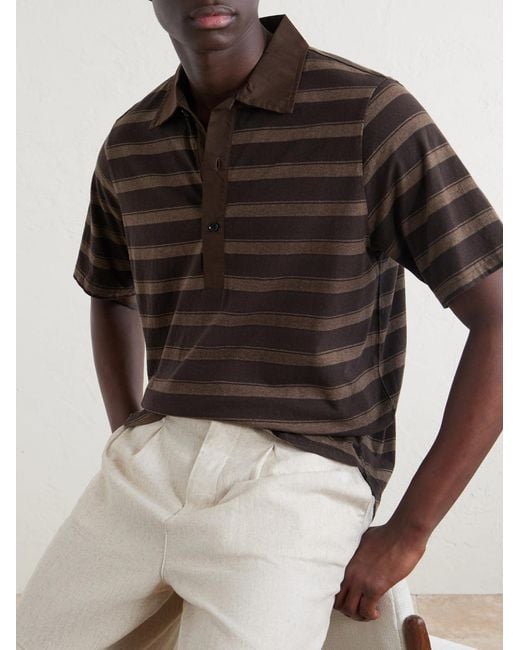 Oliver Spencer Brown Stanfield Striped Organic Cotton Polo Shirt for men