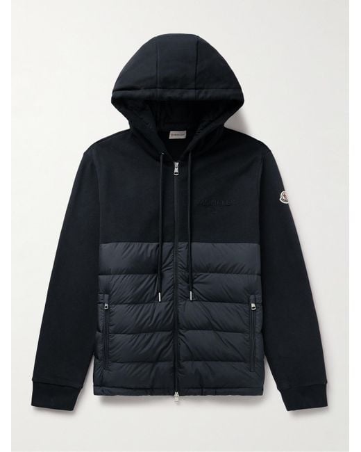 Moncler Blue Logo-appliquéd Panelled Cotton-jersey And Quilted Shell Down Zip-up Hoodie for men