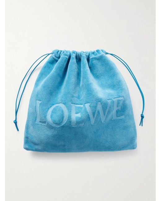 Loewe Blue Paula's Ibiza Logo-Debossed Leather-Trimmed Cotton-Terry Drawstring Pouch for men