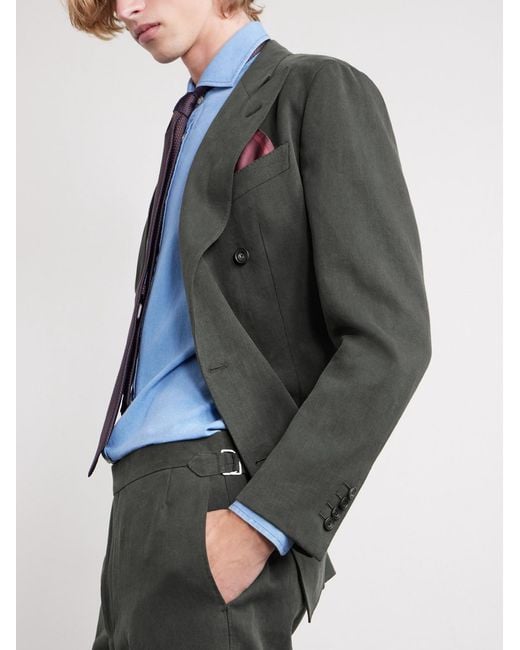 Thom Sweeney Gray Double-Breasted Linen Suit for men