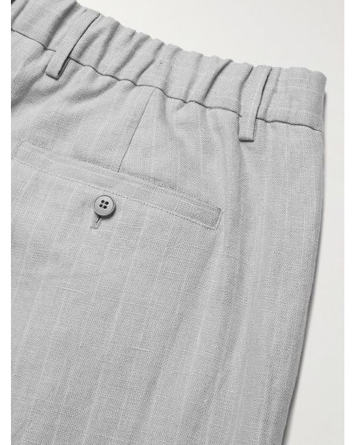 NN07 Gray Kay 1455 Straight-Leg Pleated Pinstriped Linen Trousers for men