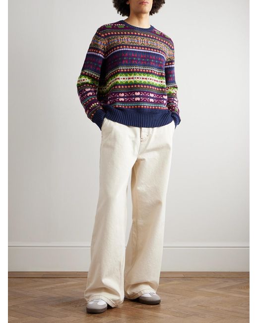Polo Ralph Lauren Blue Fair Isle Cotton, Wool And Linen-Blend Sweater for men