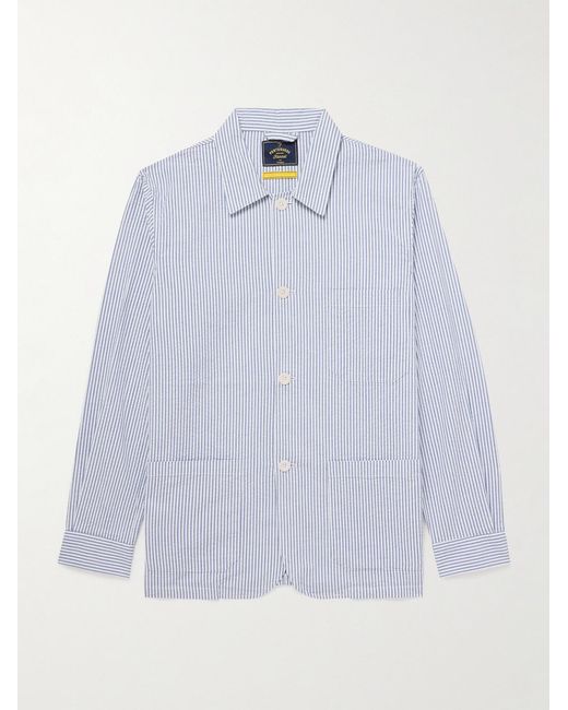 Portuguese Flannel White Striped Cotton-Seersucker Overshirt for men