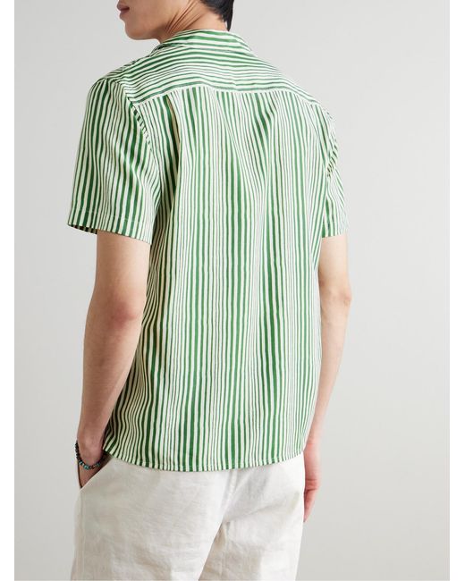 Orlebar Brown Green Hibbert Camp-Collar Striped Lyocell Shirt for men