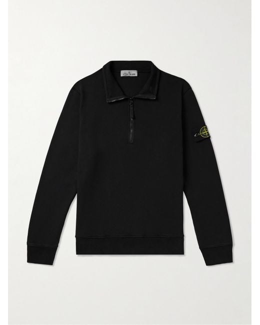 Stone Island Black Logo-appliquéd Garment-dyed Cotton-jersey Half-zip Sweatshirt for men