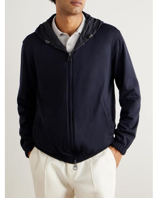 Loro Piana Blue Reversible Storm System® Windmate® Shell And Cashmere Hooded Bomber Jacket for men