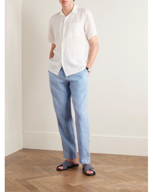 Canali Blue Slim-fit Linen Drawstring Trousers for men