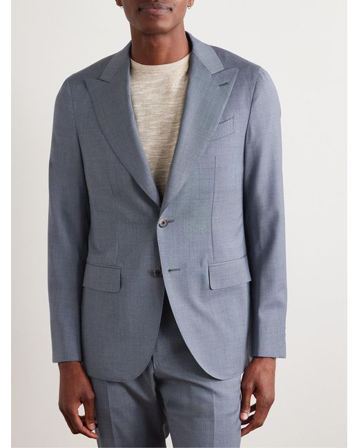Caruso Blue Slim-Fit Wool Suit Jacket for men
