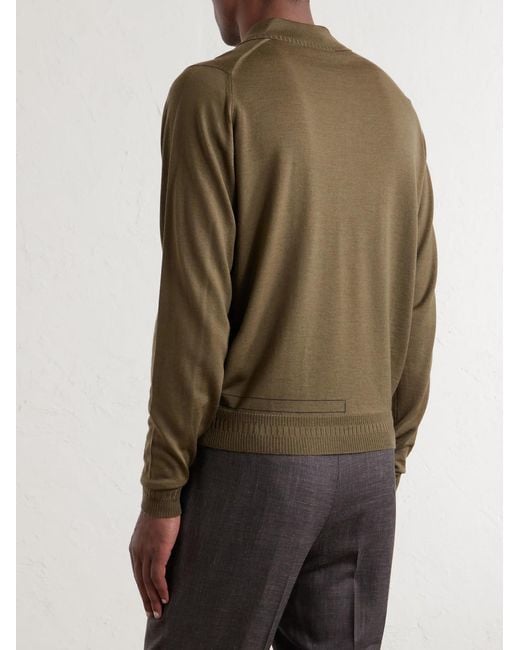 John Smedley Green Bill Nighy Merino Wool Polo T-Shirt for men