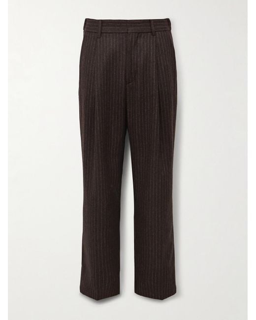 NN07 Brown Kay 1630 Straight-Leg Pleated Striped Recycled Wool-Blend Felt Trousers for men