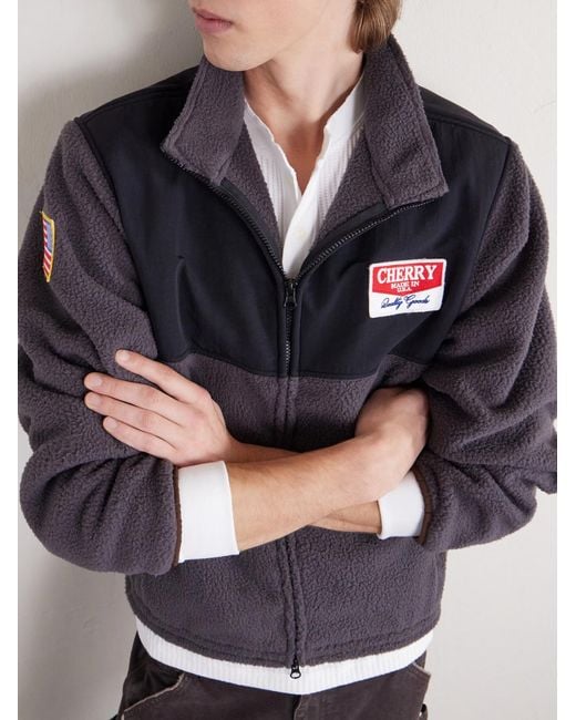CHERRY LA Blue Cropped Logo-appliquéd Shell-panelled Fleece Jacket for men