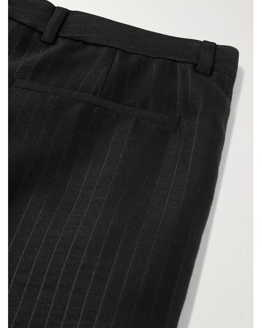 Pantaloni gessati a gamba dritta in misto lana e seta con pinces di Saint Laurent in Black da Uomo