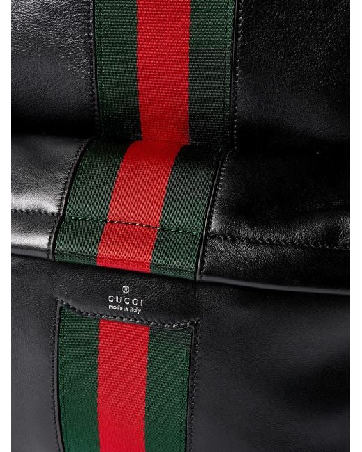 Gucci Black Large Striped Webbing-Trimmed Leather Backpack for men