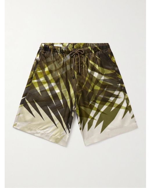 Dries Van Noten Green Straight-leg Printed Shell Drawstring Shorts for men