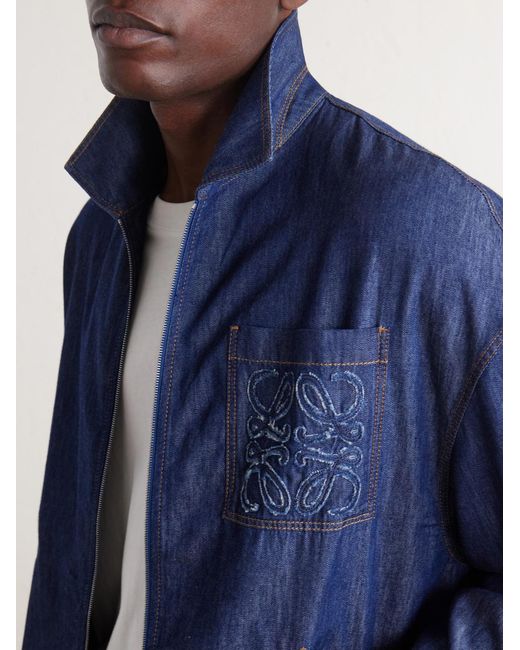 Loewe Blue Anagram-Appliqué Cotton Chambray Jacket for men