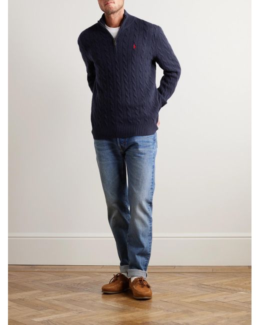 Polo Ralph Lauren Blue Half-zip Cable-knit Wool-blend Jumper for men