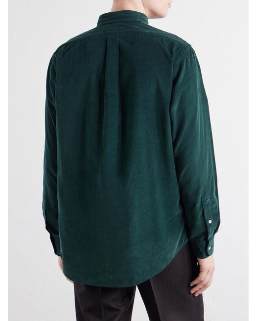 Polo Ralph Lauren Green Button-Down Collar Logo-Embroidered Cotton-Corduroy Shirt for men