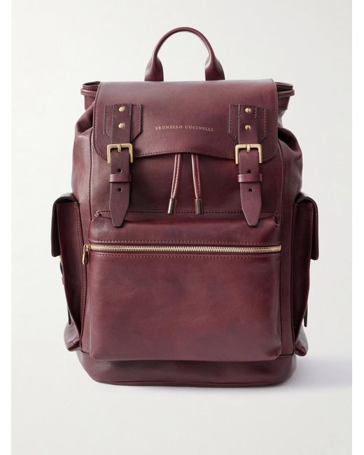 Brunello Cucinelli Purple Leather Backpack for men