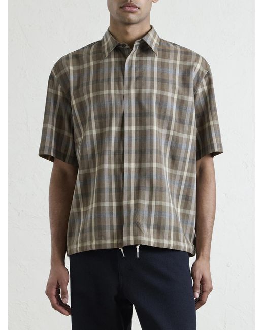 Auralee Brown Checked Wool Shirt for men
