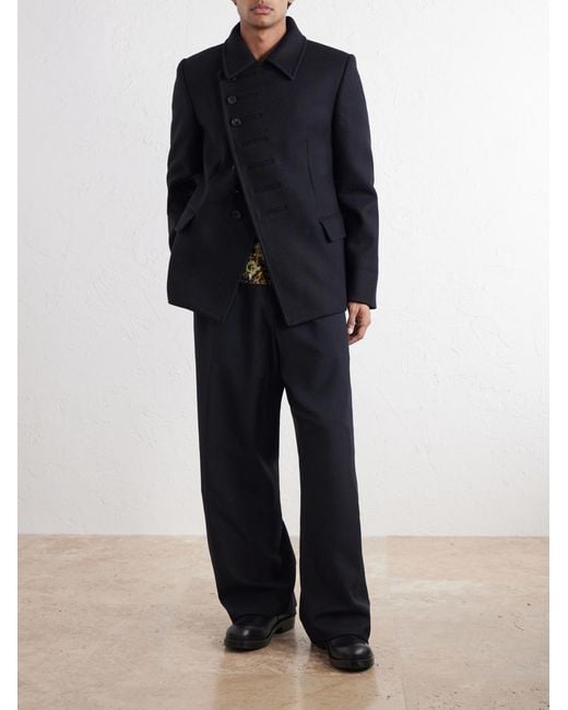 Dries Van Noten Blue Double-Breasted Wool-Blend Twill Blazer for men