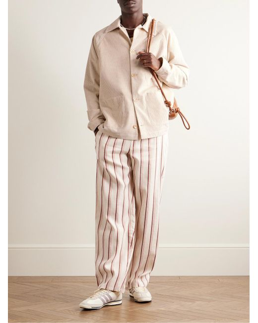 A Kind Of Guise Natural Samurai Straight-leg Striped Linen And Cotton-blend Drawstring Trousers for men