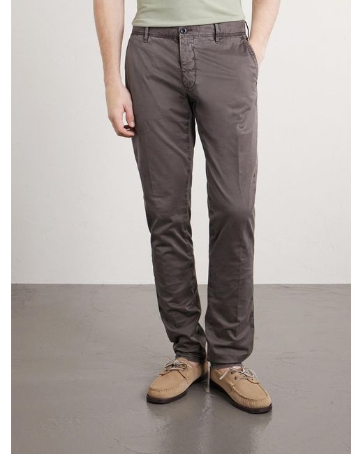 Slowear Gray Slim-fit Tapered Stretch-cotton Gabardine Trousers for men