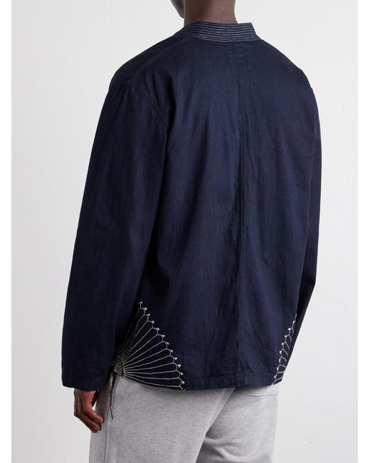 Kapital Blue Kakashi Embroidered Cotton-Twill Overshirt for men