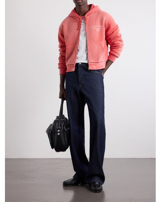 Acne Pink Feida Cropped Logo-print Cotton-jersey Zip-up Hoodie for men