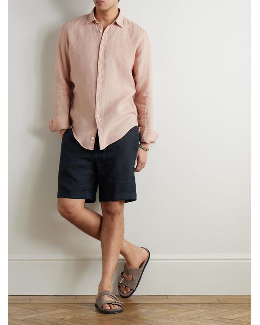 Canali Blue Straight-Leg Linen Drawstring Shorts for men