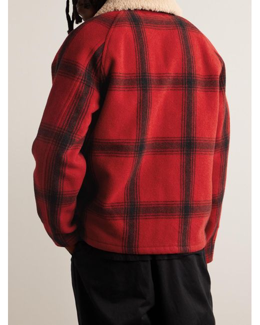 RRL Red Shearling-trimmed Padded Checked Wool Jacket for men