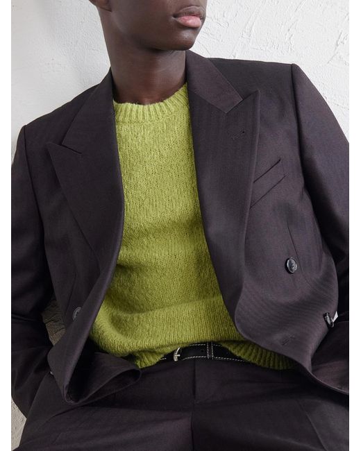 Dries Van Noten Black Double-Breasted Herringbone Wool Blazer for men