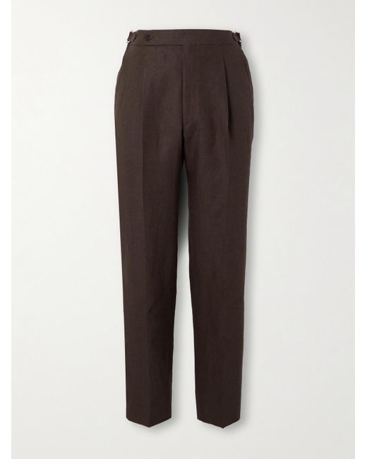 STÒFFA Brown Straight-Leg Pleated Linen Trousers for men