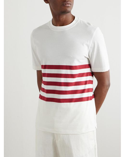 Brunello Cucinelli White Slim-fit Striped Cotton-jersey T-shirt for men