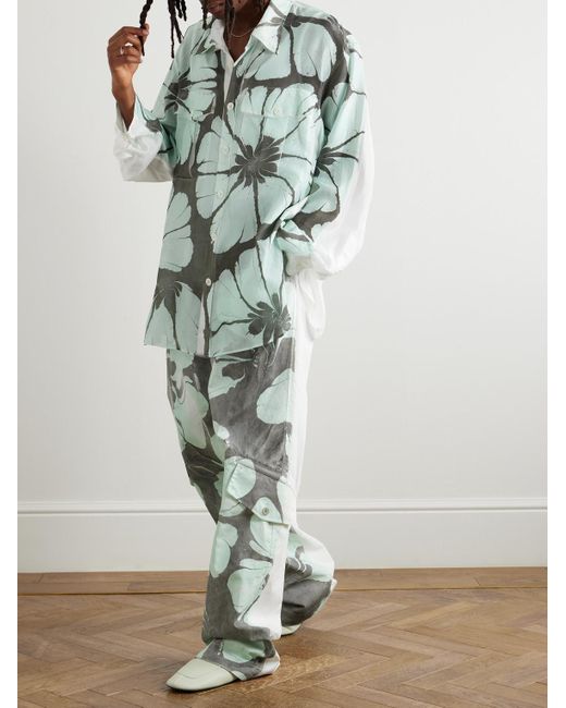 Dries Van Noten Green Floral-Print Silk-Twill Shirt for men