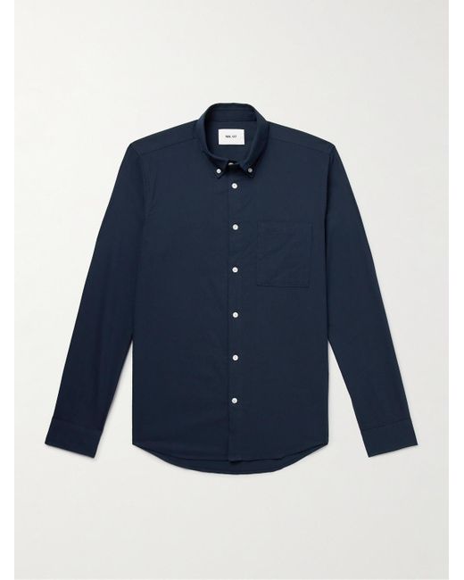 NN07 Blue Arne 5655 Button-down Collar Organic Cotton And Modal-blend Twill Shirt for men