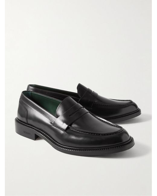 VINNY'S Black Townee Leather Penny Loafers for men