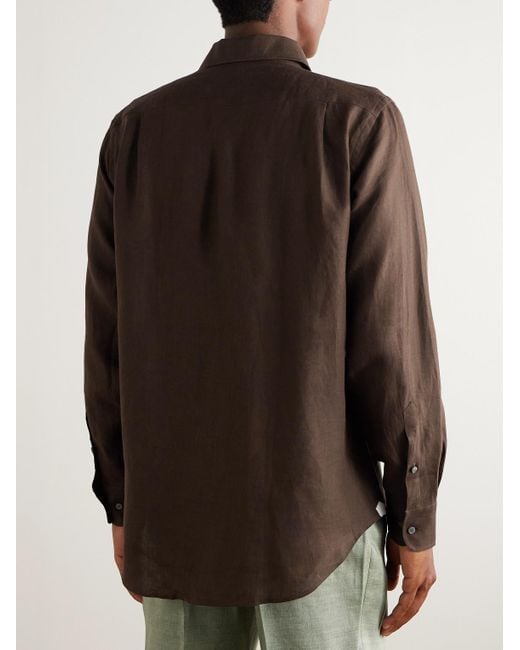 Loro Piana Brown Slub Linen Shirt for men