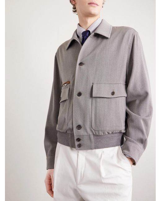 Dunhill Gray Suede-Trimmed Wool Jacket for men