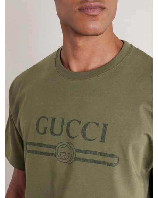 Gucci Green Logo-Print Cotton T-Shirt for men