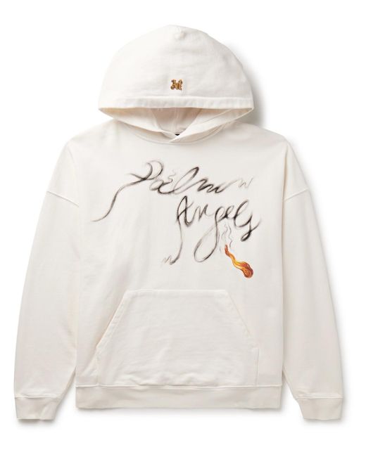 Palm Angels White Foggy Logo-print Cotton-jersey Hoodie for men