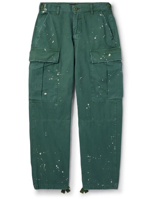 CHERRY LA Green Straight-Leg Paint-Splattered Cotton-Twill Cargo Trousers for men